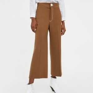Brown Zara Cropped Wide Leg Trousers